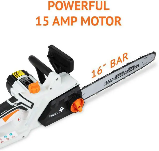 Alt view image 2 of 7 - Ivation Electric Chainsaw 16-Inch 15.0 AMP with Auto oiling, Automatic Tension & Chain Break,Corded, Powerful Oregon Chain, Includes Bonus Oil Bottle