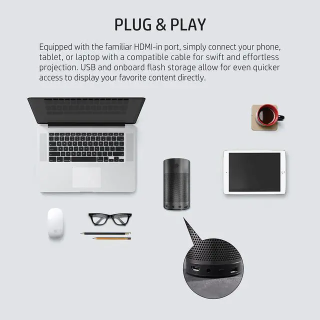 Alt view image 5 of 7 - HP Mobile Projector | Portable for Home & Office | LED Home Theater & Bluetooth Speaker for Phone or Tablet | 80 Display w/ Auto Focus | Wireless HDMI, USB, Wi-Fi for Roku, Chromecast, or Firestick
