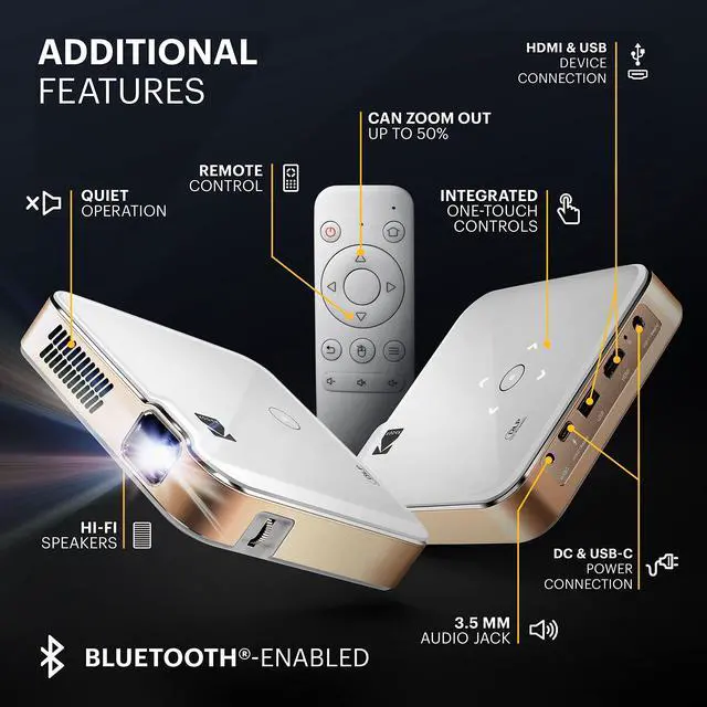 Alt view image 6 of 7 - KODAK Luma 400 Portable HD Smart Projector | Wi-Fi, Bluetooth, HDMI & USB Compatible Mini Home Theater System Up to 150 | 720p Native Resolution (4K), 200 ansi Lumens | Tripod Included