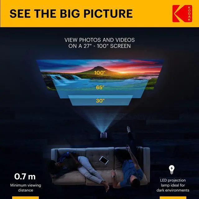 Alt view image 4 of 7 - KODAK FLIK X2 Mini Pico Projector | Portable 100 Projector with Remote Control, Speakers & Carry Handle Plays Movies, TV & Games | Compatible with HDMI, USB, AV, MicroSD, Smartphone, Firestick, Black
