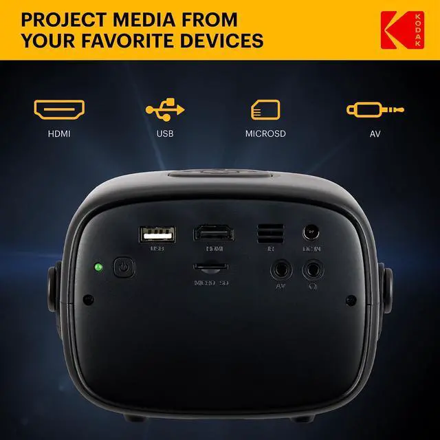 Alt view image 5 of 7 - KODAK FLIK X2 Mini Pico Projector | Portable 100 Projector with Remote Control, Speakers & Carry Handle Plays Movies, TV & Games | Compatible with HDMI, USB, AV, MicroSD, Smartphone, Firestick, Black