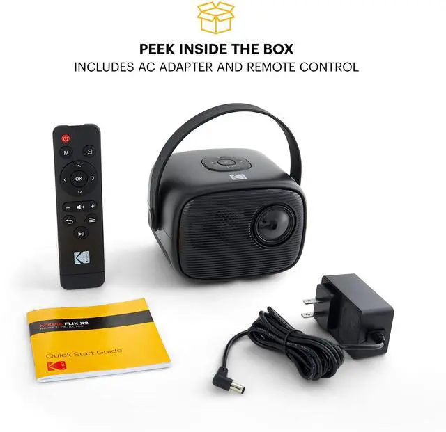 Alt view image 7 of 7 - KODAK FLIK X2 Mini Pico Projector | Portable 100 Projector with Remote Control, Speakers & Carry Handle Plays Movies, TV & Games | Compatible with HDMI, USB, AV, MicroSD, Smartphone, Firestick, Black