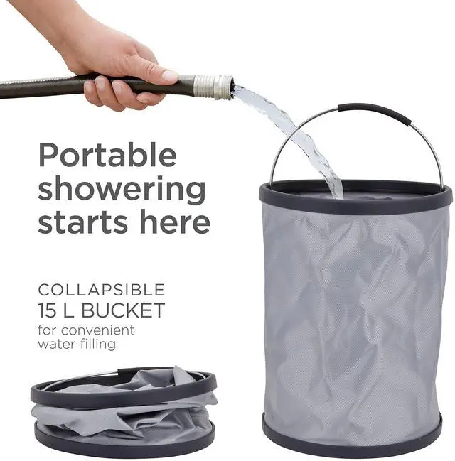 Alt view image 4 of 7 - Ivation Portable Camping Shower Kit | All-in-One Compact Outdoor Bath Set with Tiltable Shower Head, 6Ft Hose, Detachable Bidet Sprayer, Collapsible Water Bucket, Carry Case, 2 Battery Packs & Charger