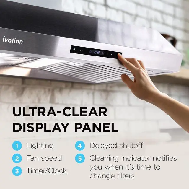 Alt view image 6 of 7 - Ivation 30 Under Cabinet Range Hood - 600 CFM - 3-Way Venting - Built-In LED Light & Clock - Auto-Off Fan Timer - Dishwasher Safe Stainless Steel Baffle Filters
