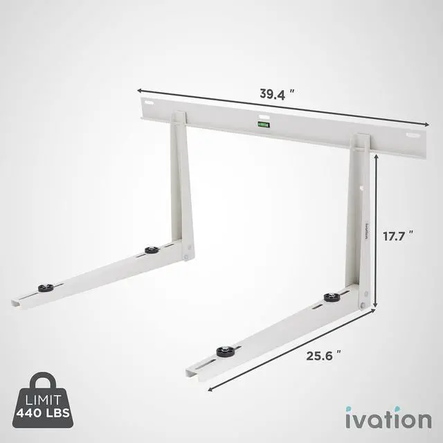 Alt view image 3 of 6 - Ivation Split AC Mounting Bracket, Universal Heavy-Duty Outdoor Wall Mount System with Hardware & Level for Ductless Mini Split Air Conditioner Condenser & Heat Pump Units, 440 Lb. Max Capacity