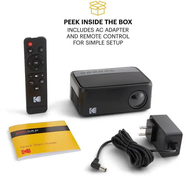 Alt view image 7 of 7 - KODAK FLIK X1 Mini Pico Projector | Portable Compact 100 Projector with Remote Control & 2W Speakers Plays Movies, TV Shows & Games | Compatible with HDMI, USB, AV, Smartphone, Firestick Black