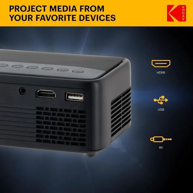 Alt view image 6 of 7 - KODAK FLIK X1 Mini Pico Projector | Portable Compact 100 Projector with Remote Control & 2W Speakers Plays Movies, TV Shows & Games | Compatible with HDMI, USB, AV, Smartphone, Firestick Black