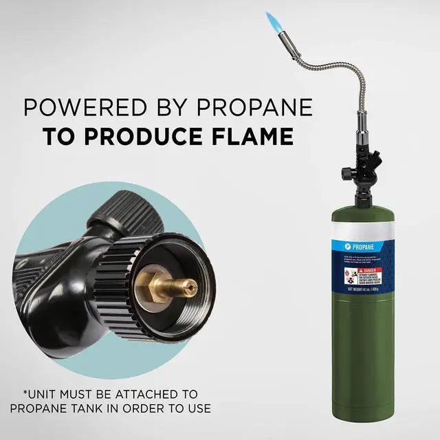 Alt view image 3 of 7 - Ivation Heavy-Duty Trigger-Start Propane Torch with Extended Flexible Neck Tube | Gas Powered Blow Torch Head with Push Ignition, Adjustable Flame | High Temps Up to 2075°F | For CGA600 Handle Tanks