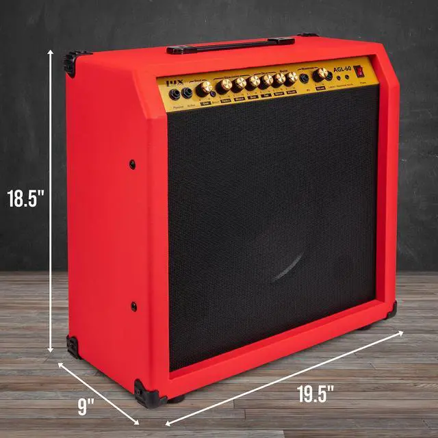 Alt view image 5 of 6 - LyxPro 60 Watt Electric Guitar Amplifier | Combo Solid State Studio & Stage Amp with 10 4-Ohm Speaker, Custom EQ Controls, Drive, Delay, ¼ Passive/Active/Mic Inputs, Aux In & Headphone Jack - Red