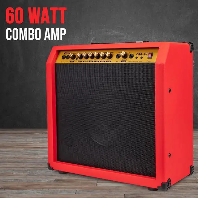 Alt view image 3 of 6 - LyxPro 60 Watt Electric Guitar Amplifier | Combo Solid State Studio & Stage Amp with 10 4-Ohm Speaker, Custom EQ Controls, Drive, Delay, ¼ Passive/Active/Mic Inputs, Aux In & Headphone Jack - Red