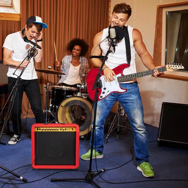 Alt view image 6 of 6 - LyxPro 60 Watt Electric Guitar Amplifier | Combo Solid State Studio & Stage Amp with 10 4-Ohm Speaker, Custom EQ Controls, Drive, Delay, ¼ Passive/Active/Mic Inputs, Aux In & Headphone Jack - Red