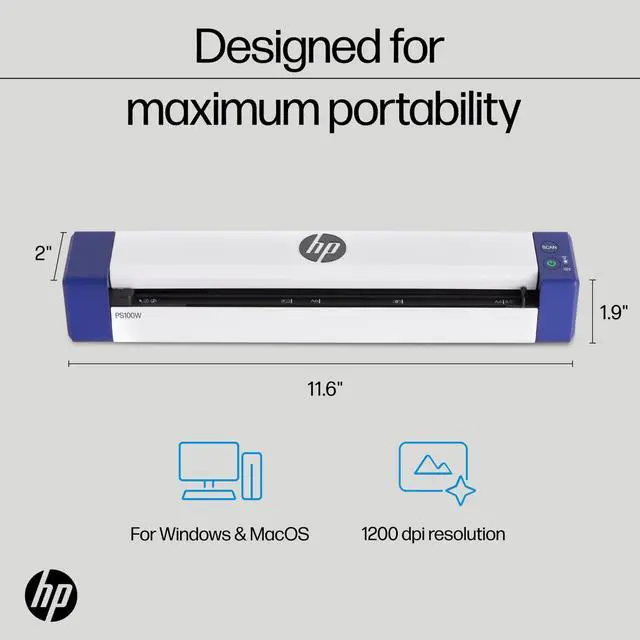 Alt view image 5 of 7 - HP PS100W Mobile Document Scanner | Compact, Portable, Wireless, 1-Sided Simplex Digital Scanner for Home & Office | Rechargeable, USB & Wi-Fi, Compatible with Mac & Windows PC, Laptop & Smartphone