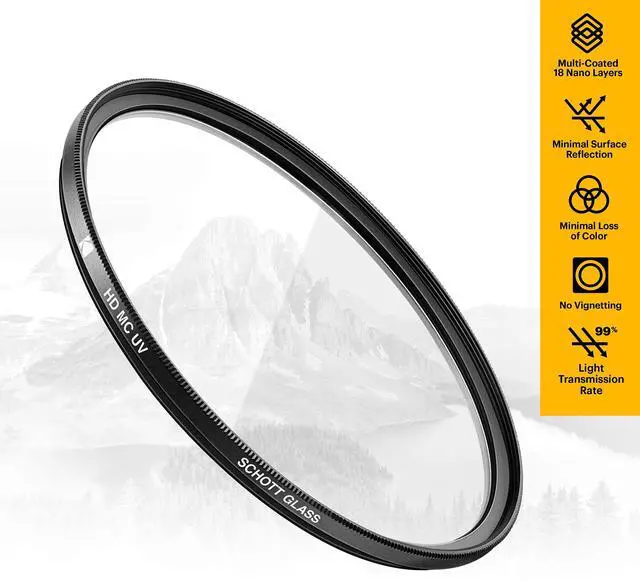 Alt view image 3 of 7 - KODAK 62mm UV Filter | German SCHOTT Glass Premium Ultraviolet Filter, Slim 18-layer Polished Coating | Absorbs Atmospheric Haze Protects Lens & Improves Sharpness & Contrast, 99% Light Transmittance