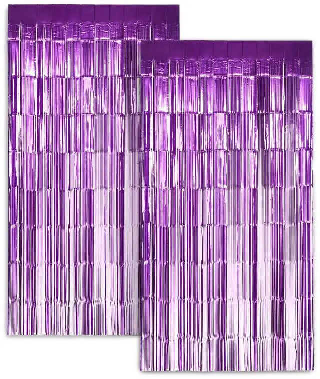 Main image of Zink 2 Pack 3.28 Ft x 6.56 Ft Purple Foil Curtain Backdrop - Tinsel Streamers for Photo Booth, Birthday Party, Wedding, Graduation, Holiday Decorations