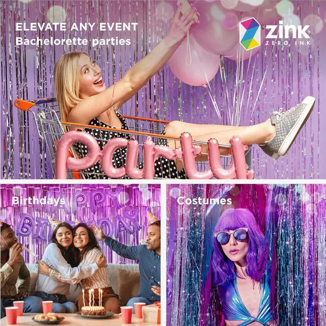 Alt view image 4 of 5 - Zink 2 Pack 3.28 Ft x 6.56 Ft Purple Foil Curtain Backdrop - Tinsel Streamers for Photo Booth, Birthday Party, Wedding, Graduation, Holiday Decorations