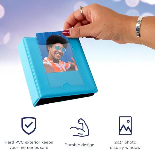 Alt view image 4 of 7 - Zink 2x3 Mini Photo Album 64-Pocket w/ Transparent Window Cover for 2x3 ZINK Zero Ink Photo Paper (Blue) Compatible w/ Kodak, Lifeprint, Polaroid, HP, Canon, Fujifilm 2x3" photos