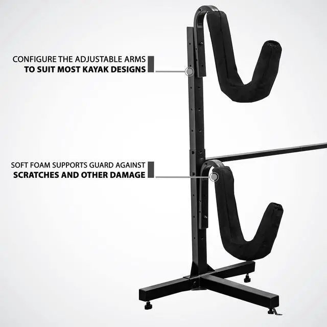 Alt view image 4 of 6 - RaxGo Freestanding kayak Storage Rack, Heavy Duty Storage for Two-Kayak, SUP, Canoe & Paddleboard for Indoor, Outdoor, Garage, Shed, or Dock, Adjustable Height