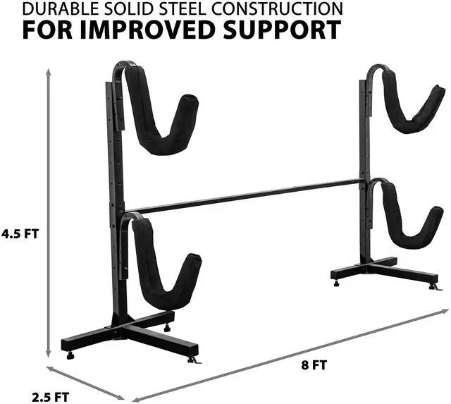 Alt view image 2 of 6 - RaxGo Freestanding kayak Storage Rack, Heavy Duty Storage for Two-Kayak, SUP, Canoe & Paddleboard for Indoor, Outdoor, Garage, Shed, or Dock, Adjustable Height