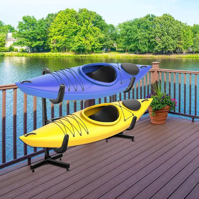 Alt view image 6 of 6 - RaxGo Freestanding kayak Storage Rack, Heavy Duty Storage for Two-Kayak, SUP, Canoe & Paddleboard for Indoor, Outdoor, Garage, Shed, or Dock, Adjustable Height