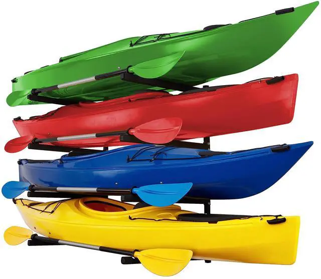 Main image of RaxGo Wall Kayak Storage Rack, Heavy Duty Wall Mounted Garage Kayak Storage Hooks for Kayaks, SUP, Canoe & Paddleboard , For Indoor, Outdoor, Garage , Adjustable Arms - Universal design