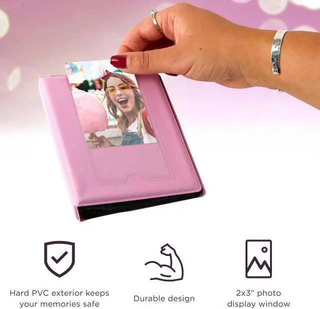 Alt view image 4 of 7 - Zink 2x3 Mini Photo Album 64-Pocket w/ Transparent Window Cover for 2x3 ZINK Zero Ink Photo Paper (Pink) Compatible w/ Kodak, Lifeprint, Polaroid, HP, Canon, Fujifilm 2x3" photos