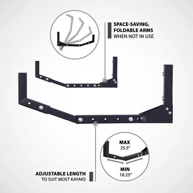 Alt view image 2 of 7 - RaxGo Kayak Wall Hanger, Heavy Duty Wall Mounted Kayak Storage Rack Hooks for Kayaks & Canoes , Indoor, Outdoor, Garage, Adjustable Length