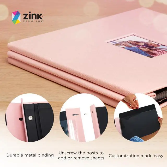 Alt view image 3 of 7 - Zink Cloth Covered Scrapbook 8x8 Photo Album w/Front Picture Window (Pink)