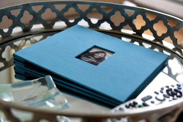 Alt view image 2 of 3 - Zink Cloth Covered Scrapbook 8x8 Photo Album w/Front Picture Window for Fuji Instax, Kodak, Polaroid, HP, Lifeprint, Canon Instant Camera Projects - Blue