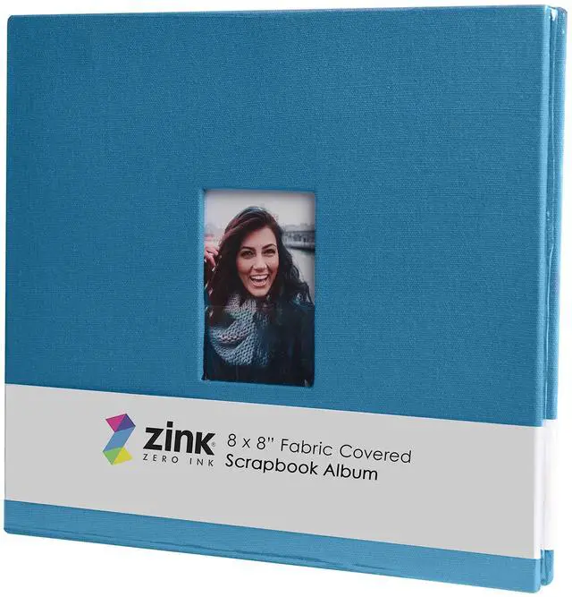 Main image of Zink Cloth Covered Scrapbook 8x8 Photo Album w/Front Picture Window for Fuji Instax, Kodak, Polaroid, HP, Lifeprint, Canon Instant Camera Projects - Blue