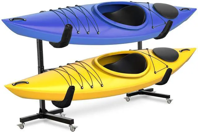 Main image of RaxGo Freestanding kayak Rack With Wheels , Storage for Two-Kayak, SUP, Canoe & Paddleboard for Indoor, Outdoor, Garage, Shed, or Dock, Adjustable Height