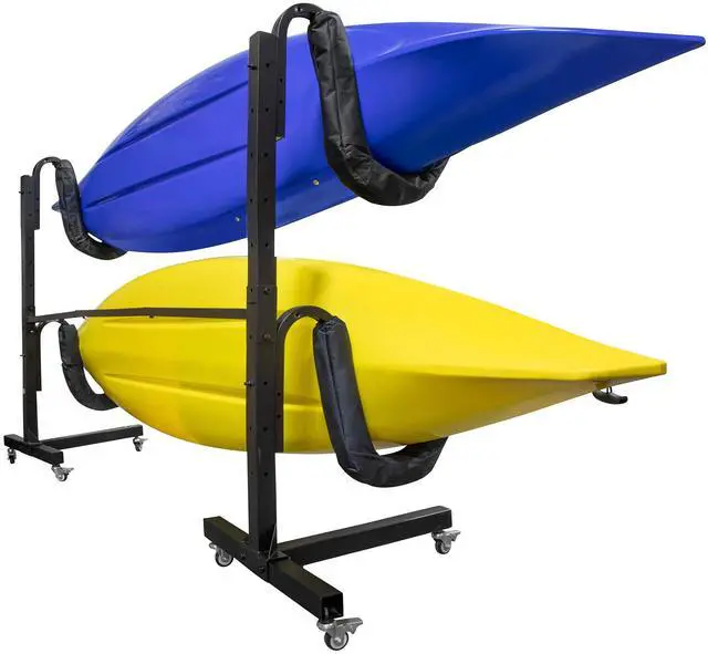 Alt view image 2 of 6 - RaxGo Freestanding kayak Rack With Wheels , Storage for Two-Kayak, SUP, Canoe & Paddleboard for Indoor, Outdoor, Garage, Shed, or Dock, Adjustable Height