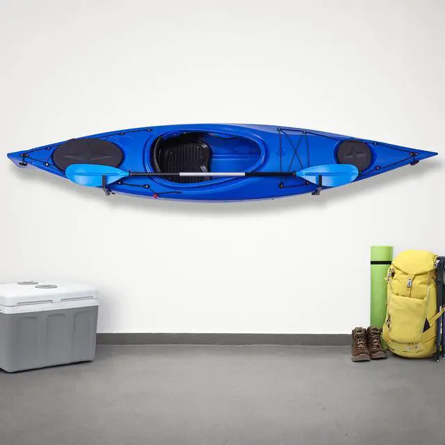 Alt view image 7 of 7 - RaxGo Kayak Wall Hanger, Heavy Duty Wall Mounted Kayak Storage Rack Hooks for Kayaks & Canoes , Indoor, Outdoor, Garage, Adjustable Length