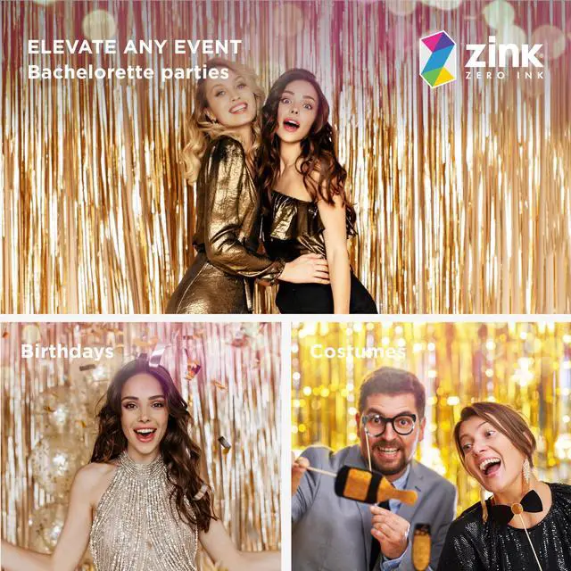 Alt view image 4 of 5 - Zink 2 Pack 3.28 Ft x 6.56 Ft Gold Foil Curtain Backdrop - Tinsel Streamers for Photo Booth, Birthday Party, Wedding, Graduation, Holiday Decorations