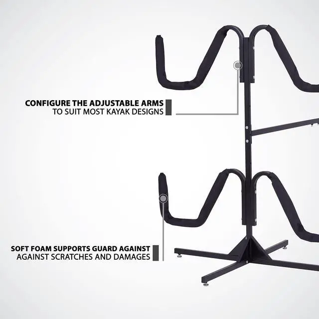 Alt view image 3 of 6 - RaxGo kayak Storage Rack, Freestanding Heavy Duty Stand for Two-Kayak, SUP, Canoe & Paddleboard for Indoor, Outdoor, Garage, Shed, or Dock, Adjustable Height