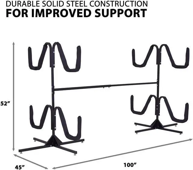 Alt view image 4 of 6 - RaxGo kayak Storage Rack, Freestanding Heavy Duty Stand for Two-Kayak, SUP, Canoe & Paddleboard for Indoor, Outdoor, Garage, Shed, or Dock, Adjustable Height