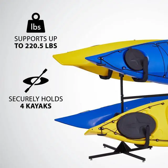 Alt view image 2 of 6 - RaxGo kayak Storage Rack, Freestanding Heavy Duty Stand for Two-Kayak, SUP, Canoe & Paddleboard for Indoor, Outdoor, Garage, Shed, or Dock, Adjustable Height