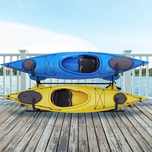 Alt view image 6 of 6 - RaxGo kayak Storage Rack, Freestanding Heavy Duty Stand for Two-Kayak, SUP, Canoe & Paddleboard for Indoor, Outdoor, Garage, Shed, or Dock, Adjustable Height