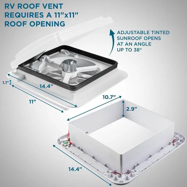 Alt view image 3 of 7 - Hike Crew 11 RV Roof Vent Fan w/ LED Light | 12V Intake & Exhaust Camper Fan | Manual Open/Close | Includes Screws & Garnish | White Lid