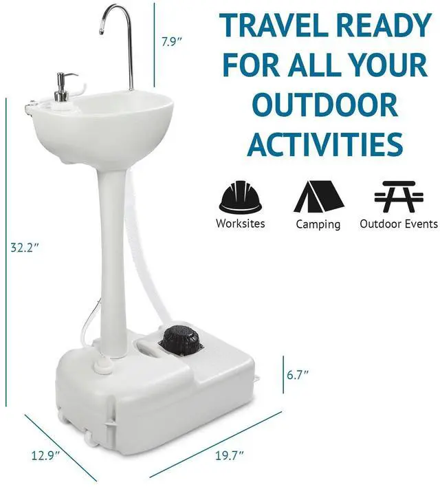 Alt view image 4 of 6 - Hike Crew Advanced Portable Outdoor Foot Pump Camping Sink Hose Connector for Optional Continues Water 5 Gallon (19L) Tank, Wheels, Soap Dispenser, Faucet Hand Wash Basin for Travel, Garage