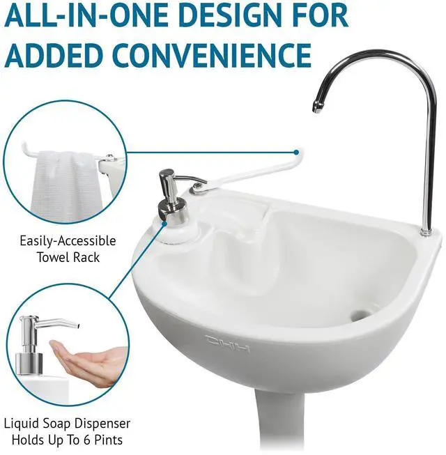 Alt view image 6 of 6 - Hike Crew Advanced Portable Outdoor Foot Pump Camping Sink Hose Connector for Optional Continues Water 5 Gallon (19L) Tank, Wheels, Soap Dispenser, Faucet Hand Wash Basin for Travel, Garage