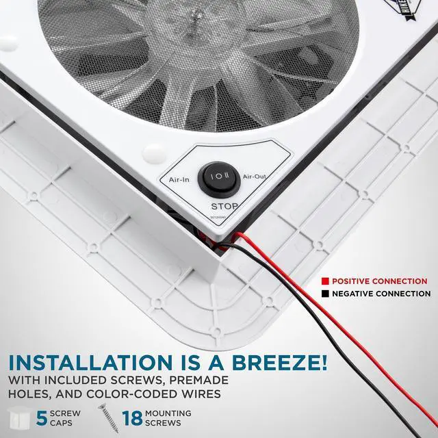 Alt view image 5 of 7 - Hike Crew 11 RV Roof Vent Fan w/ LED Light | 12V Intake & Exhaust Camper Fan | Manual Open/Close | Includes Screws & Garnish | White Lid