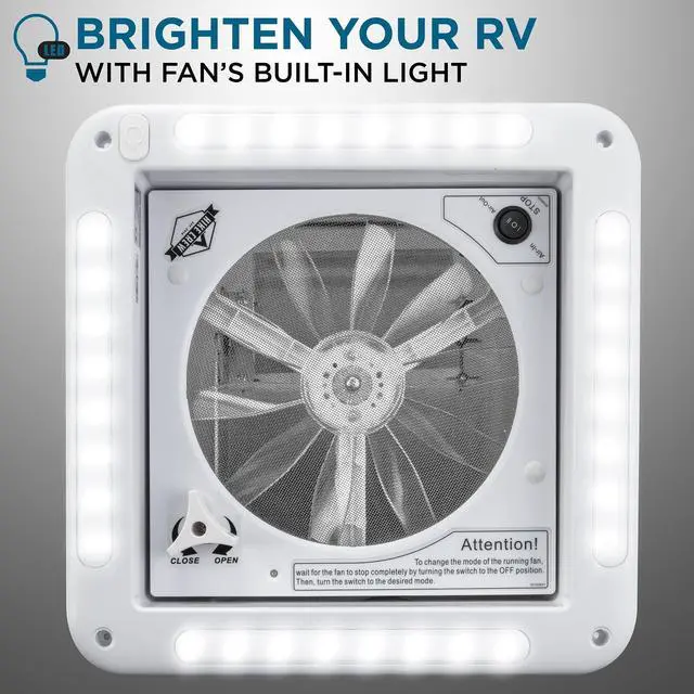 Alt view image 7 of 7 - Hike Crew 11 RV Roof Vent Fan w/ LED Light | 12V Intake & Exhaust Camper Fan | Manual Open/Close | Includes Screws & Garnish | White Lid