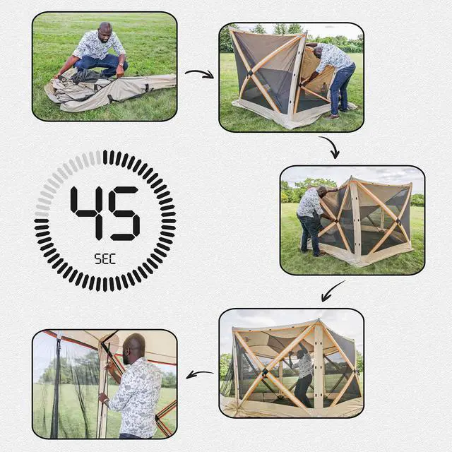 Alt view image 4 of 7 - Hike Crew 6-Panel Pop-Up Screen House Gazebo 140x140 Inch Instant Setup 6-Sided Hub Tent UV Resistant (SPF 50+) Fits 9 People Heavy Duty 210D Material Includes Carry Bag & Ground Stakes