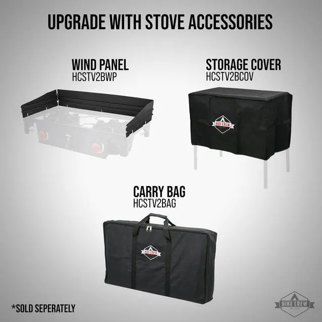 Alt view image 7 of 7 - Hike Crew Auto Ignition Double-Burner Outdoor Gas Stove | 150,000 BTU Portable Propane-Powered Cooktop with Blue Flame Control, Removable Legs, Temperature Setting Knobs | Includes Hose & Regulator