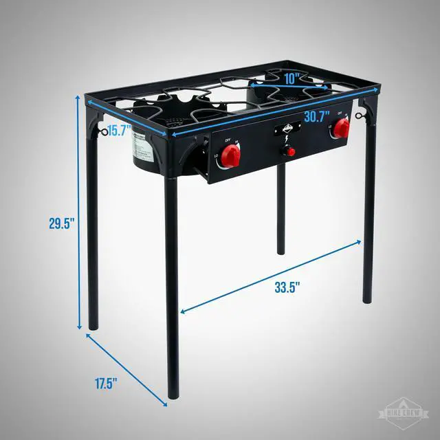 Alt view image 2 of 7 - Hike Crew Auto Ignition 3-Burner Outdoor Gas Stove | 225,000 BTU Portable Propane-Powered Cooktop with Blue Flame Control, Removable Legs, Temperature Setting Knobs | Includes Hose & Regulator