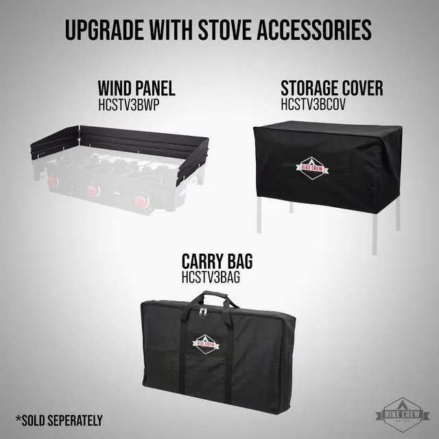 Alt view image 7 of 7 - Hike Crew Auto Ignition 3-Burner Outdoor Gas Stove | 225,000 BTU Portable Propane-Powered Cooktop with Blue Flame Control, Removable Legs, Temperature Setting Knobs | Includes Hose & Regulator