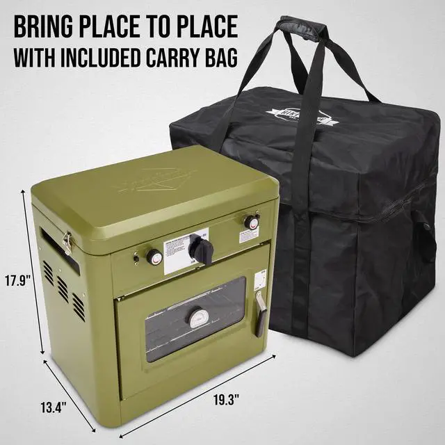 Alt view image 4 of 7 - Hike Crew Outdoor Gas Camping Oven w/ Carry Bag | CSA Approved Portable Propane-Powered 2-Burner Stove & Oven | Auto Ignition, Overheat Safety Shutoff, Built-In Thermometer | Hose & Regulator Included