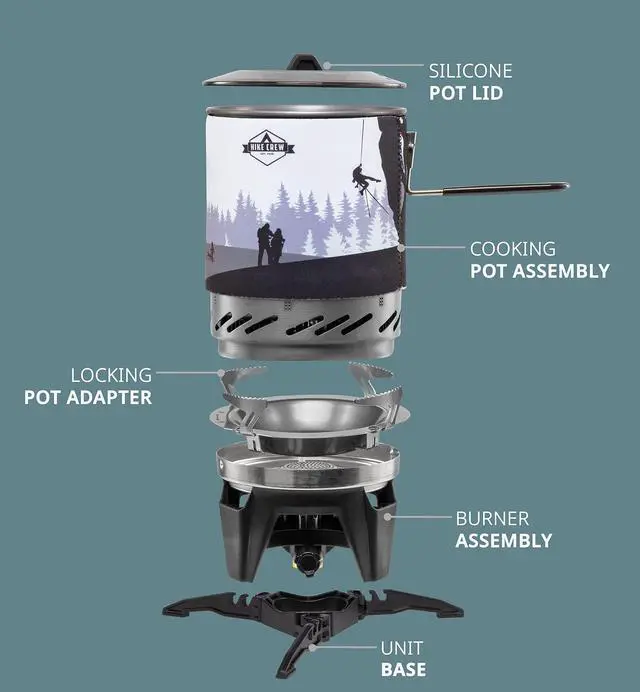 Alt view image 2 of 7 - HikeCrew Portable Gas Powered Stove top & Cooking System, Compact Camping Cooktop with 1L Pot, Silicone Lid, Folding Handle & Carry Bag, Perfect for Camping, Hiking, Backpacking, Survival & Emergenc