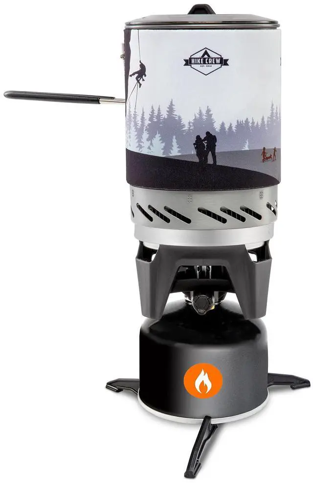 Main image of HikeCrew Portable Gas Powered Stove top & Cooking System, Compact Camping Cooktop with 1L Pot, Silicone Lid, Folding Handle & Carry Bag, Perfect for Camping, Hiking, Backpacking, Survival & Emergenc