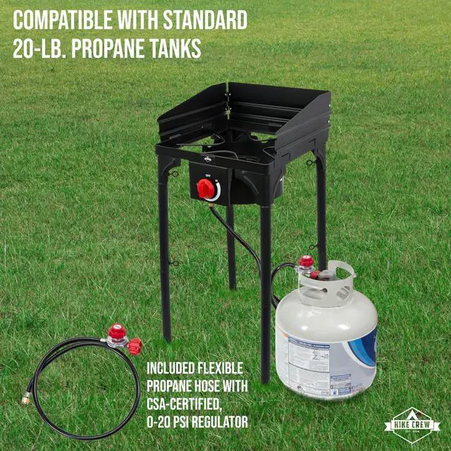 Alt view image 4 of 7 - Hike Crew Cast Iron 1-Burner Outdoor Gas Stove | 75,000 BTU Portable Propane-Powered Cooktop w/ Blue Flame Control, Removable Legs, Temperature Setting Knobs | Wind Panel, Hose Regulator & Storage Bag